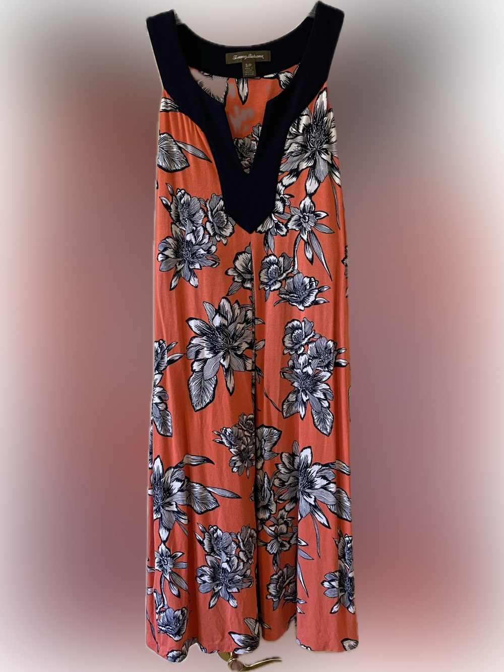 Tommy Bahama Coral Halter Mini Dress with Navy Floral and Navy V-Neck Size S
